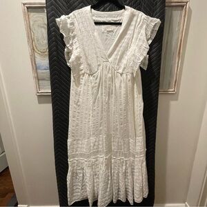 Anthropologie White Ruffled Midi Dress